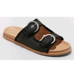 Woman’s Universal Thread Honey Raffia Footbed Sandals in Black Size 7.5